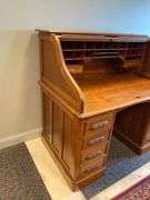 American Antique Oak Scroll Roll-Top Desk