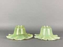Group of 2 Antique Vaseline Floral Glass Lamp Shades