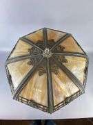 Antique Carmel Slag Glass 8-Panel Shade Table Lamp with Floral Motif
