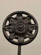 Antique Pair of Cast Iron Floral Medallion Andiron