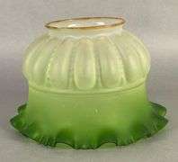 Antique Green Clear Frosted Ruffled Glass Lamp Shade