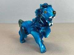 Mid-Century Modern Murano Style Blue White Black Art Glass Lion