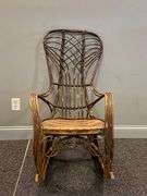 Antique Rustic Bent Cane Wood Rocking Chair