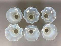 Group of 6 Antique Opalescent Ruffled Glass Lamp Shades