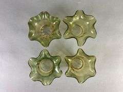 Group of 4 Antique Olive Ruffled Applied Spiral Glass Lamp Shades