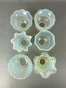 Group of 6 Antique Opalescent Swirl Glass Lamp Shades