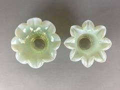 Group of 2 Antique Vaseline Floral Glass Lamp Shades