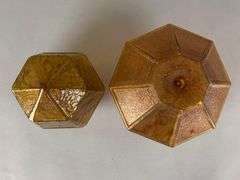 Group of 2 Antique Amber Paneled Glass Ceiling Fixture Lamp Shades