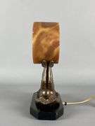 Art Nouveau Figural Jester Marble and Cast Iron Table Lamp