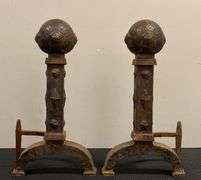 Antique Pair of Cast Iron Arts and Crafts Style Andirons