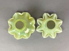Group of 2 Antique Vaseline Floral Glass Lamp Shades