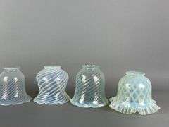 Group of 6 Antique Opalescent Swirl Glass Lamp Shades