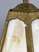 Antique Brass Carmel Slag Glass Boudoir Lamp