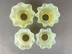 Group of 4 Antique Vaseline Ruffled Glass Lamp Shades