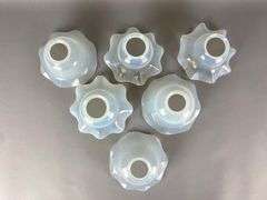 Group of 6 Antique Opalescent Ruffled Glass Lamp Shades