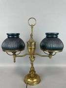 Antique Brass Double Student Lamp with Teal Shades