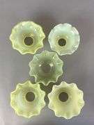 Group of 5 Antique Vaseline Ruffled Glass Lamp Shades