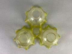 Group of 3 Antique Yellow Floral Etched Ruffled Glass Lamp Shades