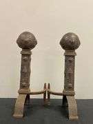 Antique Pair of Cast Iron Arts and Crafts Style Andirons