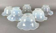 Group of 6 Antique Opalescent Ruffled Glass Lamp Shades