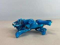 Mid-Century Modern Murano Style Blue White Black Art Glass Lion