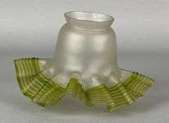 Antique Applied Green Swirl Frosted Glass Lamp Shade