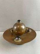 Arts and Crafts English Bronze Banded Agate Inkwell