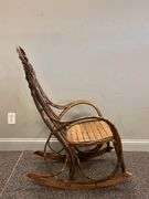 Antique Rustic Bent Cane Wood Rocking Chair