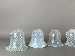 Group of 6 Antique Opalescent Swirl Glass Lamp Shades