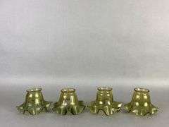 Group of 4 Antique Olive Ruffled Applied Spiral Glass Lamp Shades