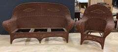 Antique Set of Painted Wicker Couch and Chair
