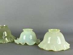 Group of 5 Antique Vaseline Ruffled Glass Lamp Shades