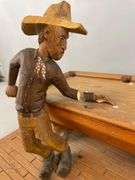Artist Signed Folk Art Carved Wood Pool Player