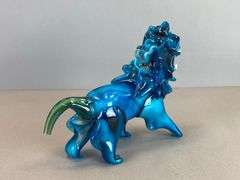 Mid-Century Modern Murano Style Blue White Black Art Glass Lion
