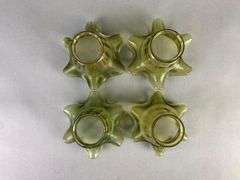 Group of 4 Antique Olive Ruffled Applied Spiral Glass Lamp Shades