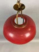Antique Converted Red/Orange Enamel Metal and Brass Hanging Light
