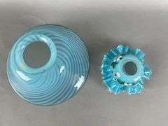 Group of 2 Antique Blue Glass Lamp Shades