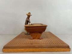 Artist Signed Folk Art Carved Wood Pool Player