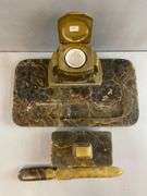 Art Deco Marble and Brass Desk Set