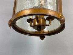 Antique Versailles Style Metal Hanging Pendant Light with Textured Frosted Glass Panels