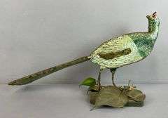 Vintage Folk Art Hand-Painted Wood Pheasant