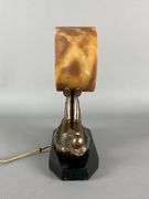 Art Nouveau Figural Jester Marble and Cast Iron Table Lamp