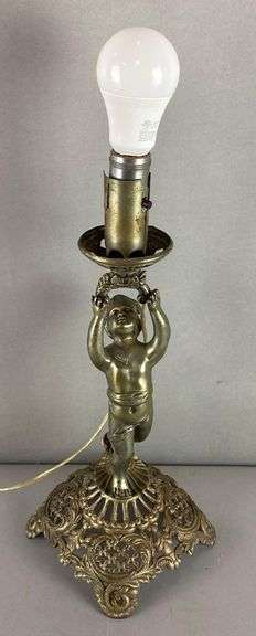 Antique Cast Iron Cherub Table Lamp