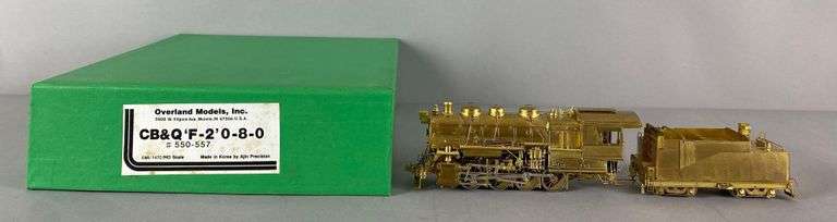 Overland Models Brass HO Scale 0-8-0 CB and Q Locomotive and Tender