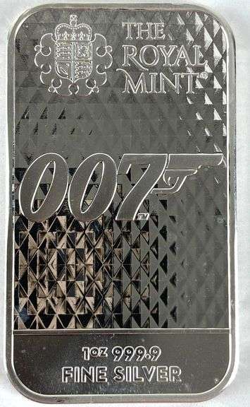 The Royal Mint 007 Diamonds Are Forever 1 oz .999 Fine Silver Ingot/ Bar