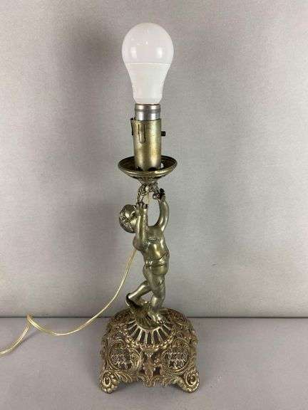 Antique Cast Iron Cherub Table Lamp