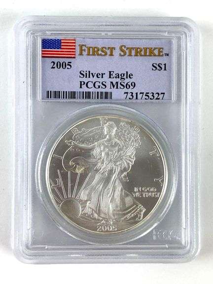 2005 ﻿First Strike PCGS Graded MS 69 US Mint American Silver Eagle 1 oz Fine Silver Dollar