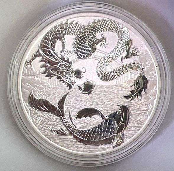 2023 Australia Dragon & Koi 1 oz .9999 Fine Silver Coin Chinese Myths & Legends in Cap