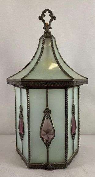 Antique Mission Frosted and Purple Glass Hanging Light Fixture