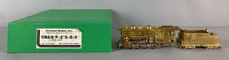 Overland Models Brass HO Scale 0-8-0 CB and Q Locomotive and Tender